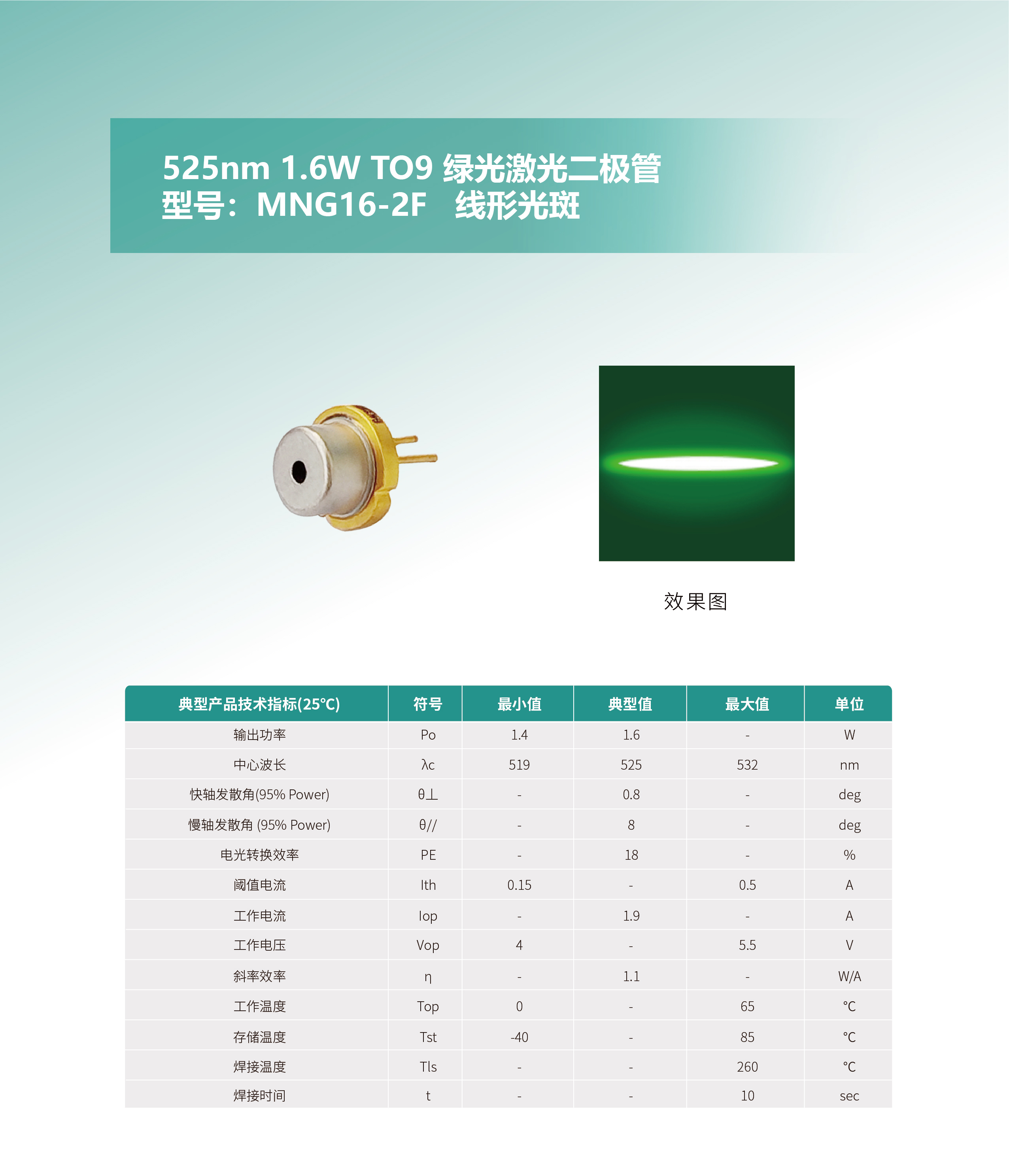 525nm 1.6W TO9 綠光激光二極管MNG16-2F 網(wǎng)站